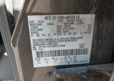 2006 Ford F-250 Lariat/Xl/Xlt из США, поврежденный, VIN 1FTSW21P26ED37084